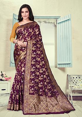 Wine Jacquard Silk Saree Set