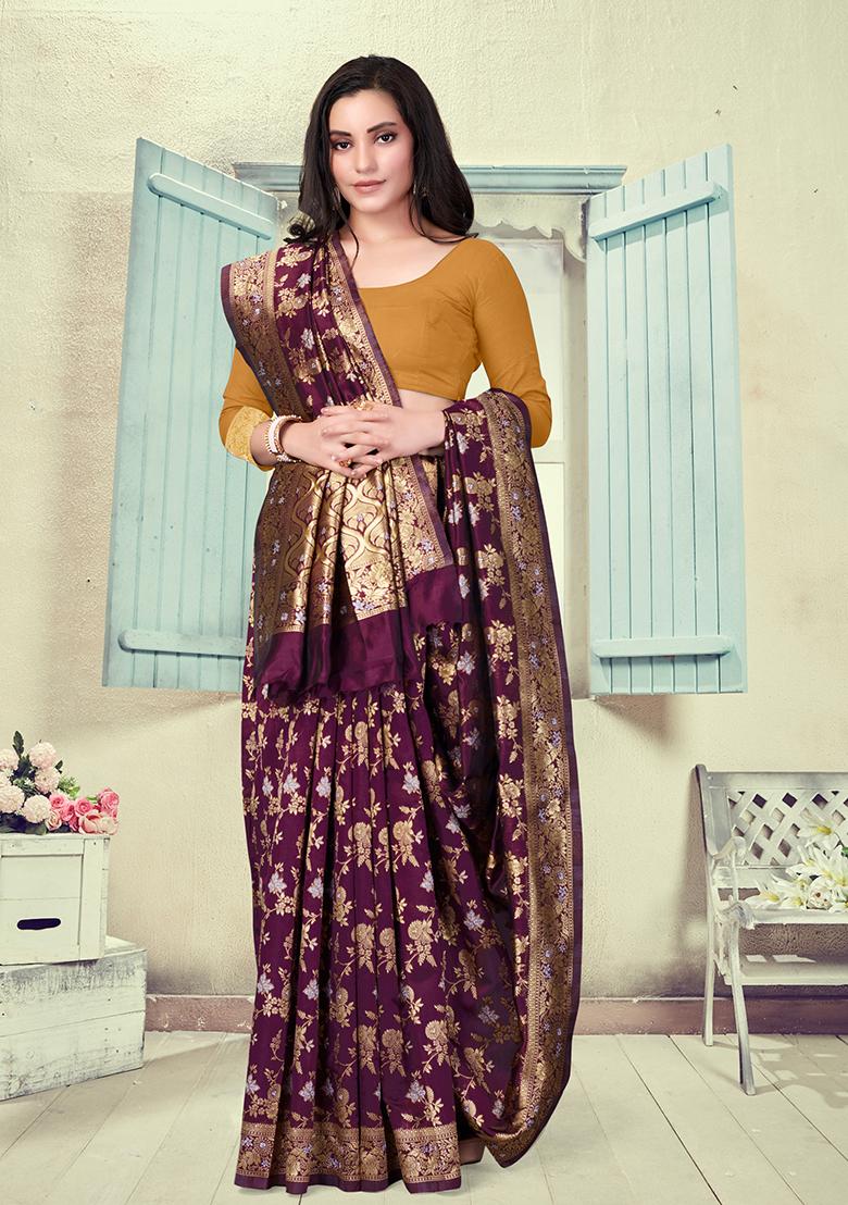 Wine Jacquard Silk Saree Set