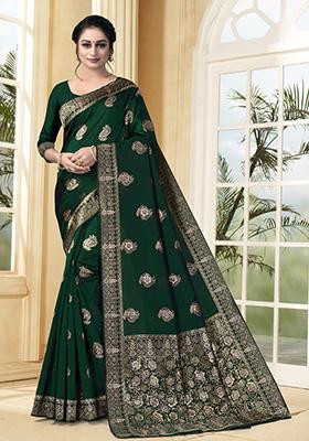 Bottle Green Jacquard Silk Saree Set
