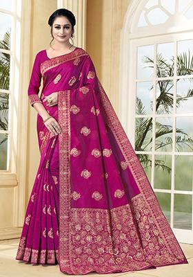 Magenta Jacquard Silk Saree Set