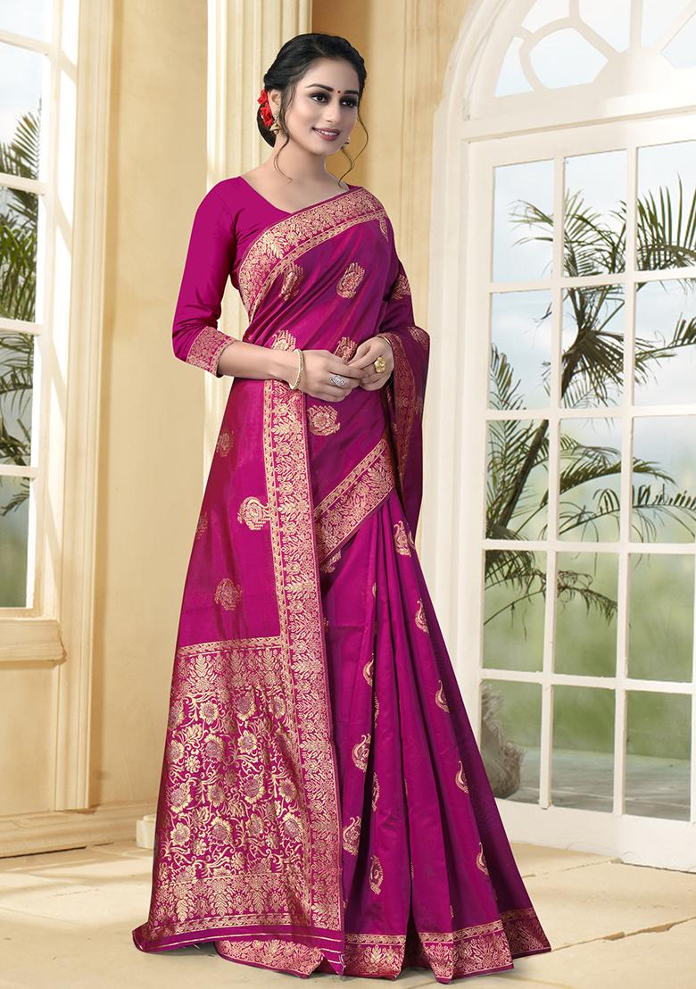 Magenta Jacquard Silk Saree Set