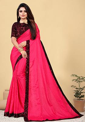 Pink Embroidered Silk Saree Set