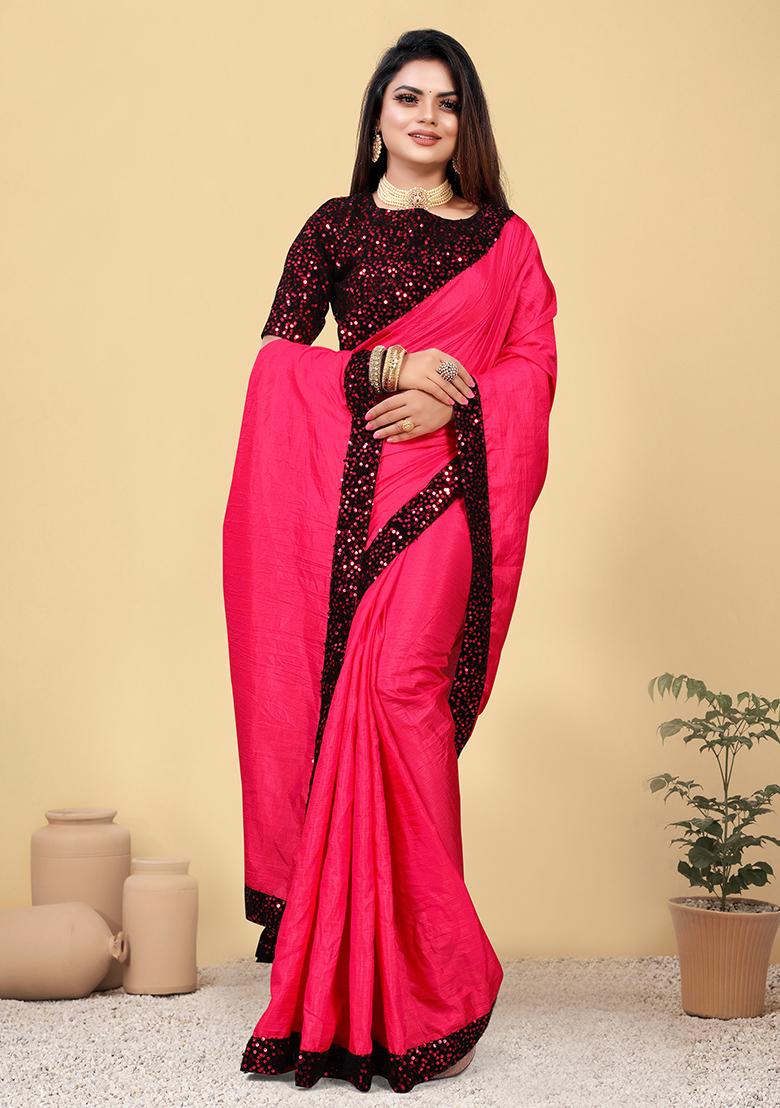 Pink Embroidered Silk Saree Set