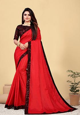 Red Embroidered Silk Saree Set