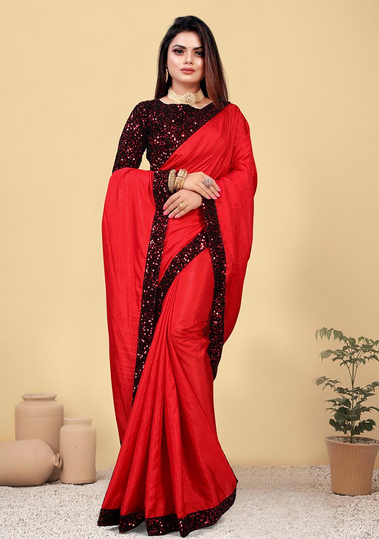 Red Embroidered Silk Saree Set