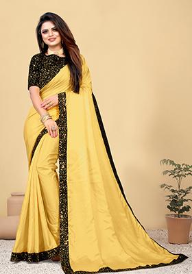 Yellow Embroidered Silk Saree Set