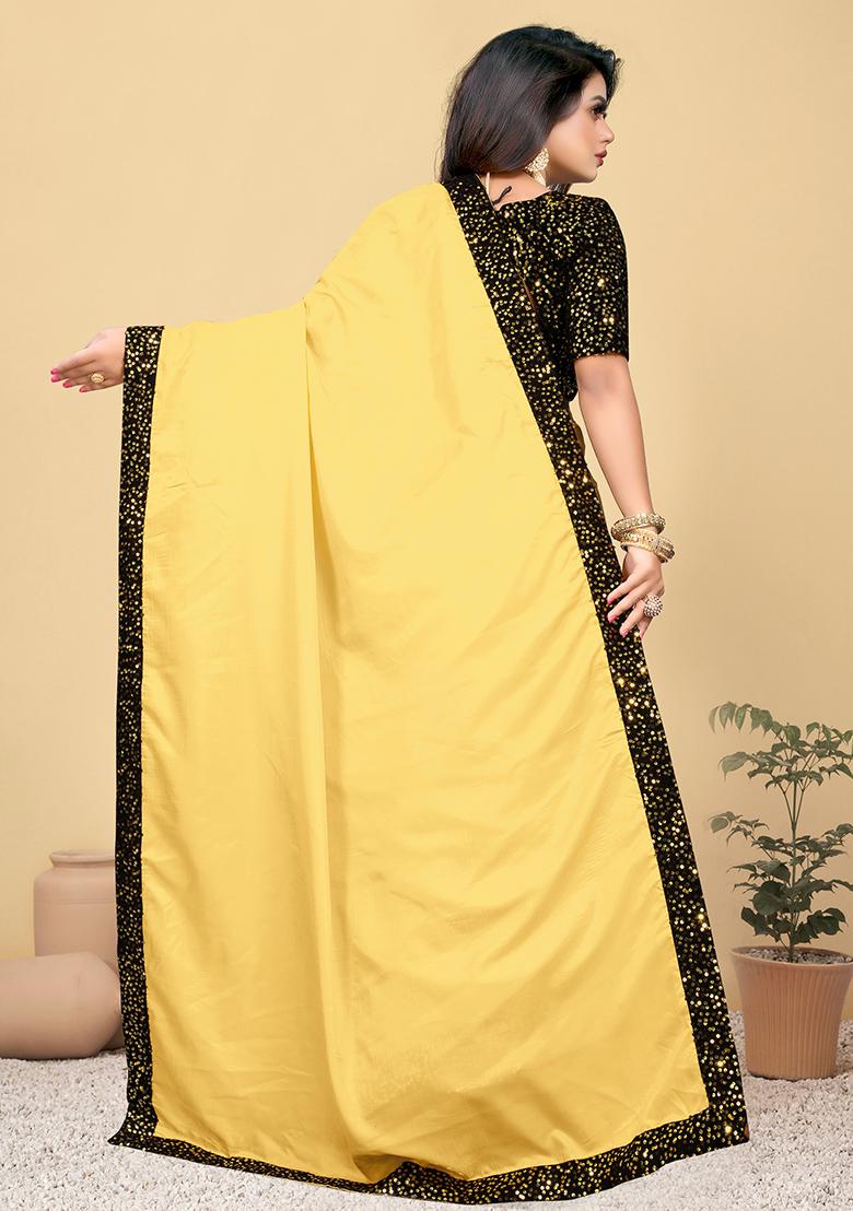 Yellow Embroidered Silk Saree Set