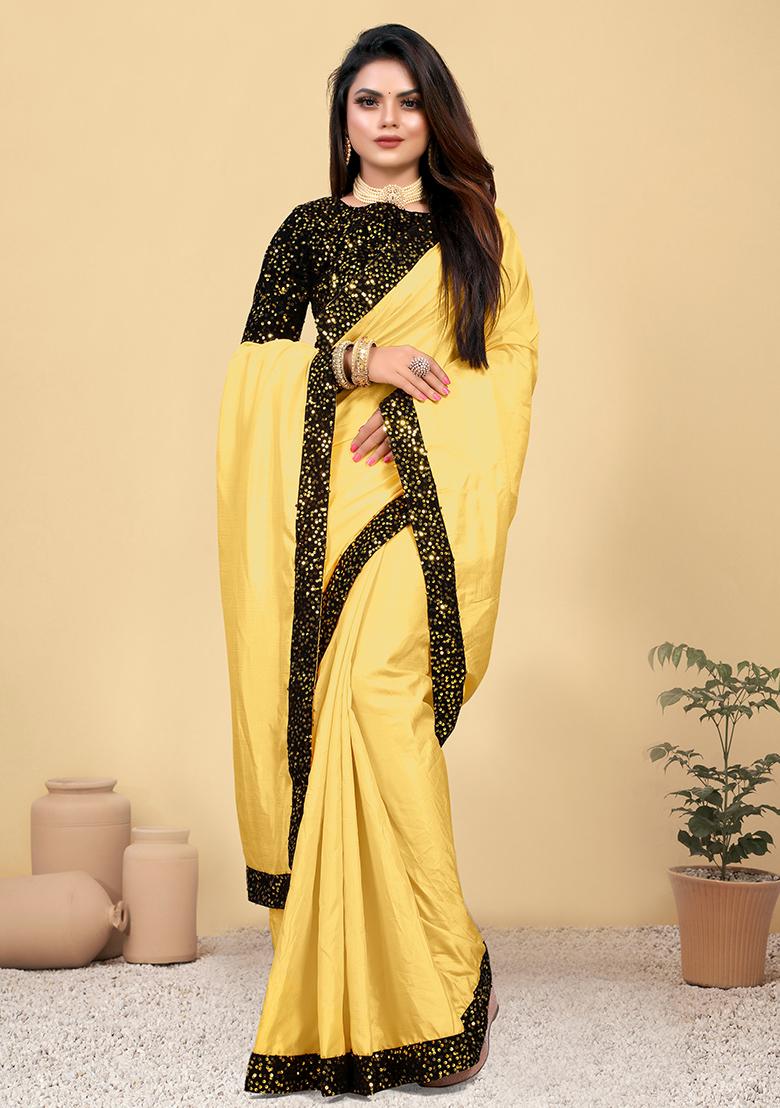 Yellow Embroidered Silk Saree Set