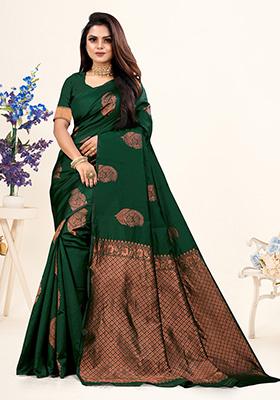 Bottle Green Jacquard Silk Saree Set