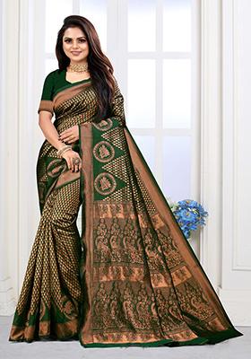 Bottle Green Jacquard Silk Saree Set