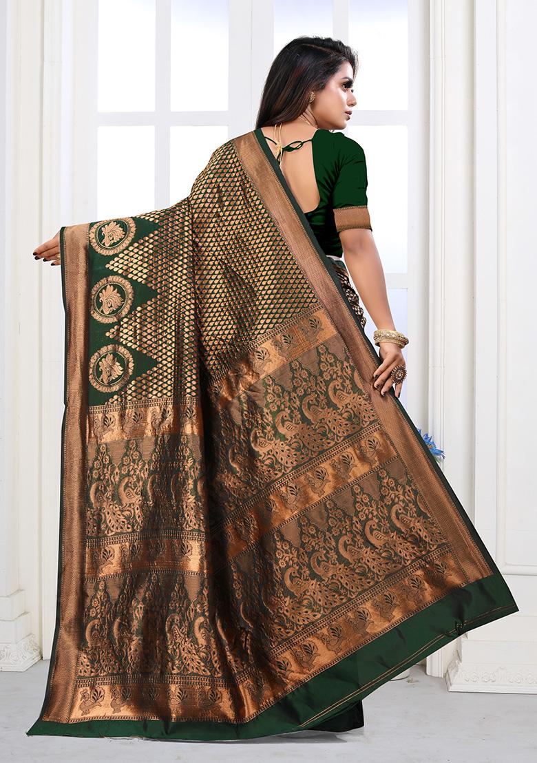 Bottle Green Jacquard Silk Saree Set