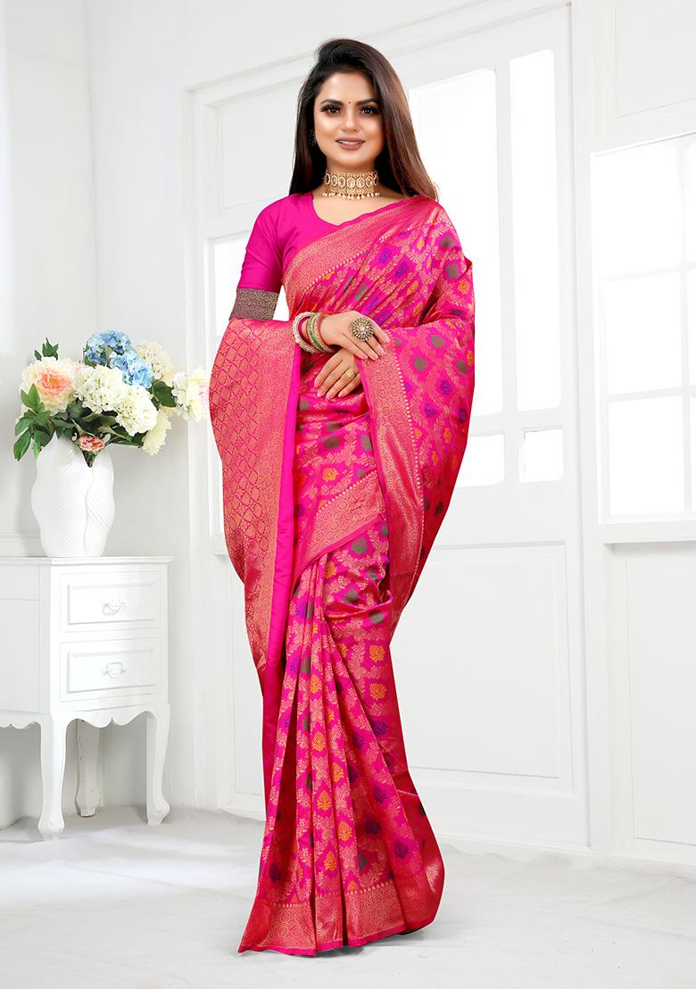 Pink Jacquard Silk Saree Set