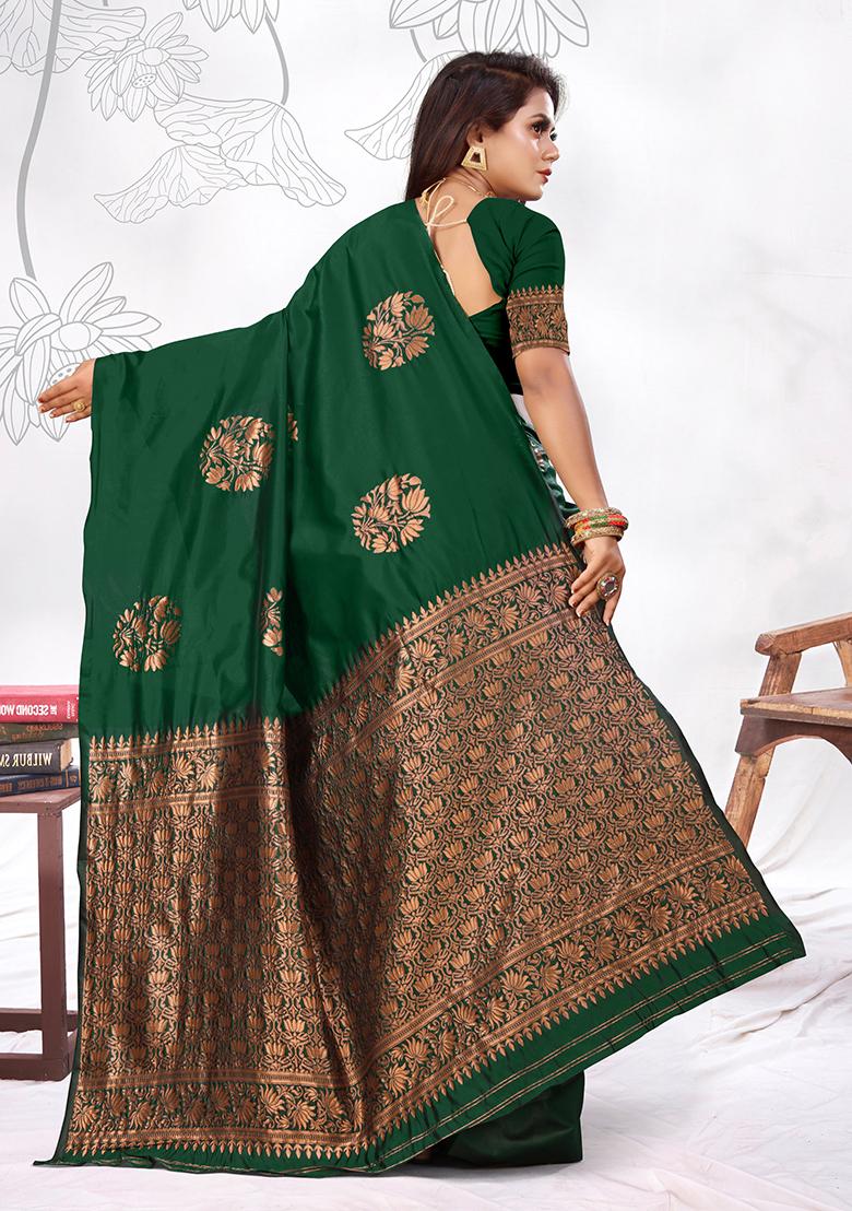 Bottle Green Jacquard Silk Saree Set