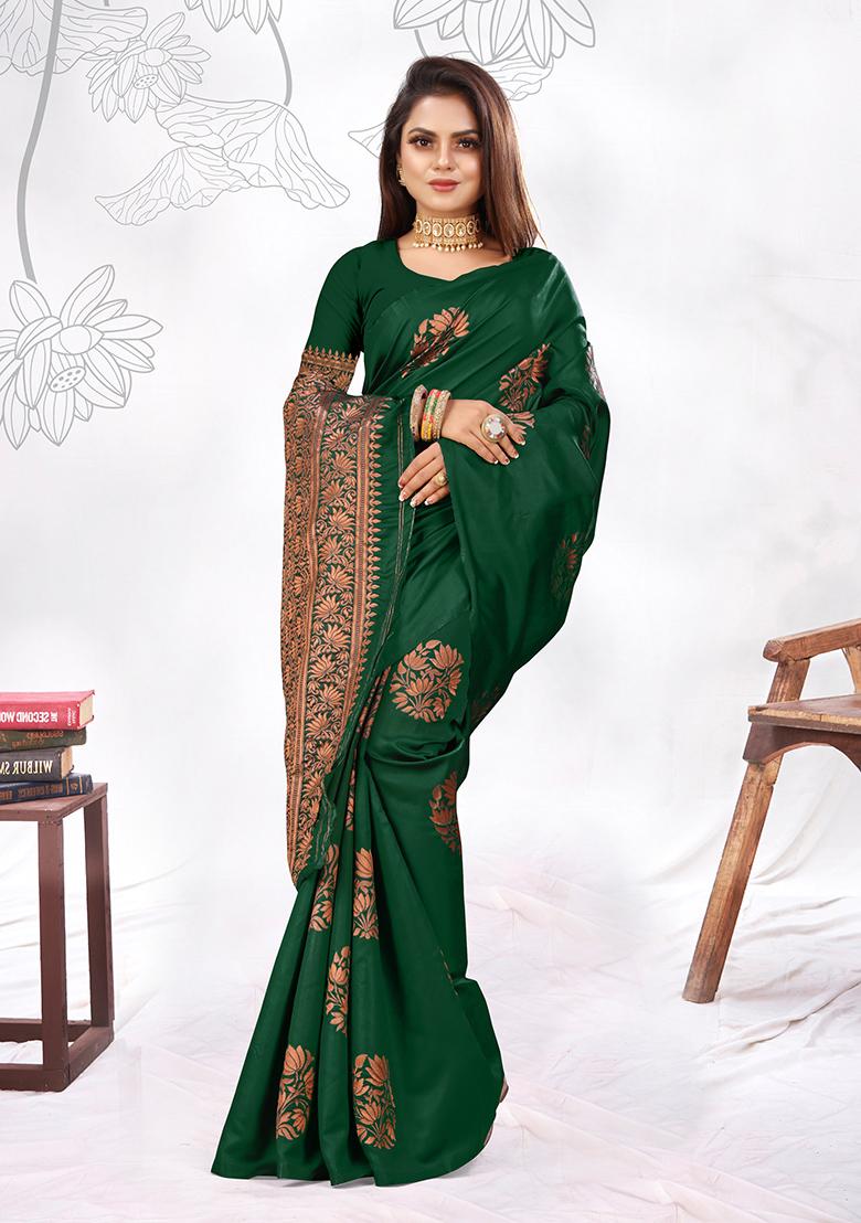 Bottle Green Jacquard Silk Saree Set