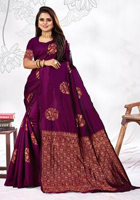 Wine Jacquard Silk Saree Set