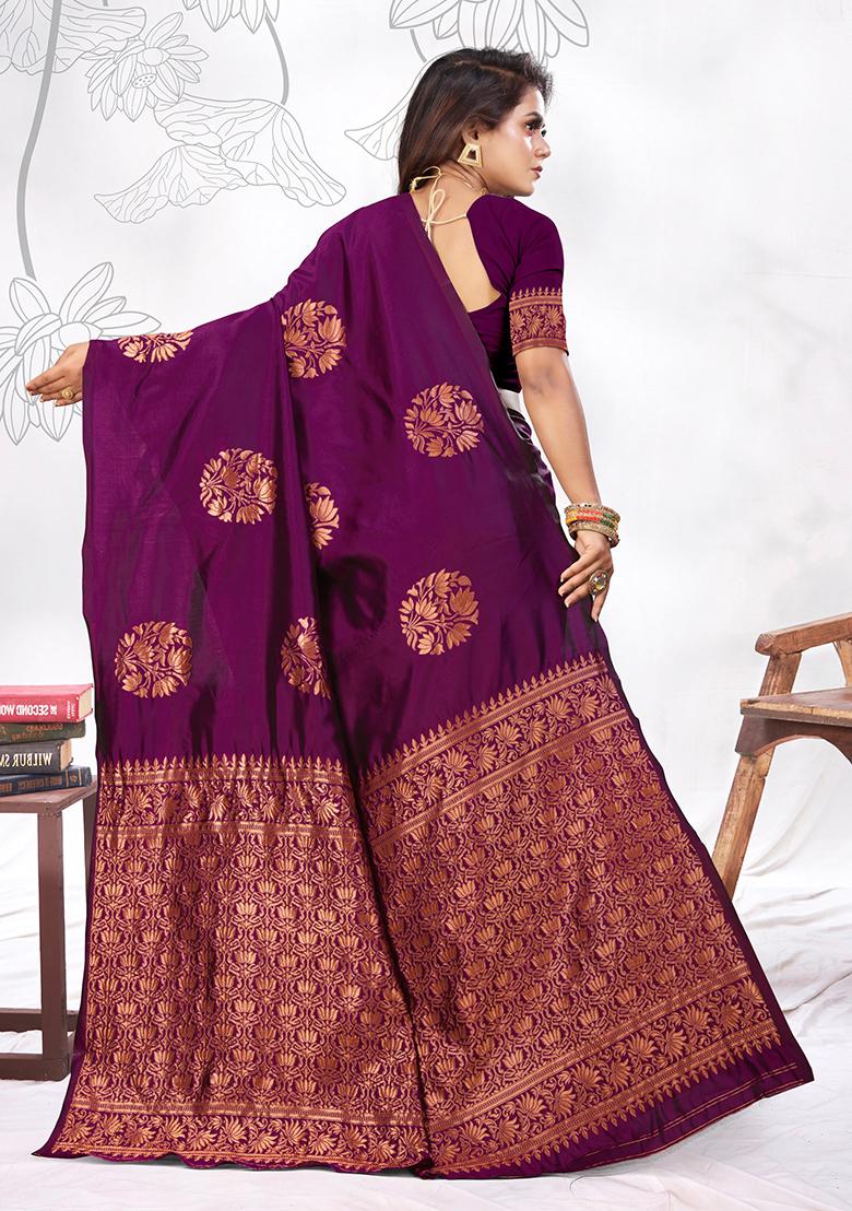 Wine Jacquard Silk Saree Set