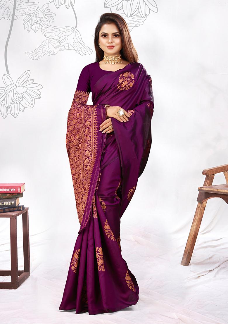 Wine Jacquard Silk Saree Set