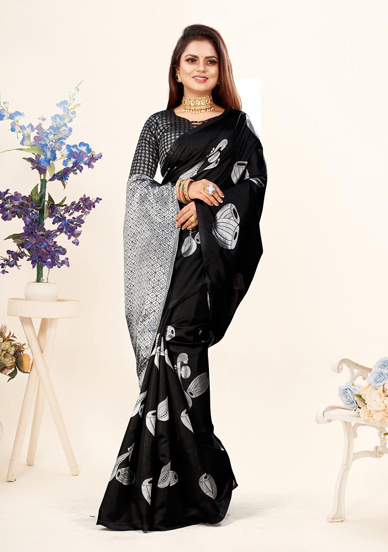 Black Jacquard Silk Saree Set