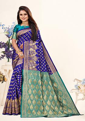 Violet Jacquard Silk Saree Set