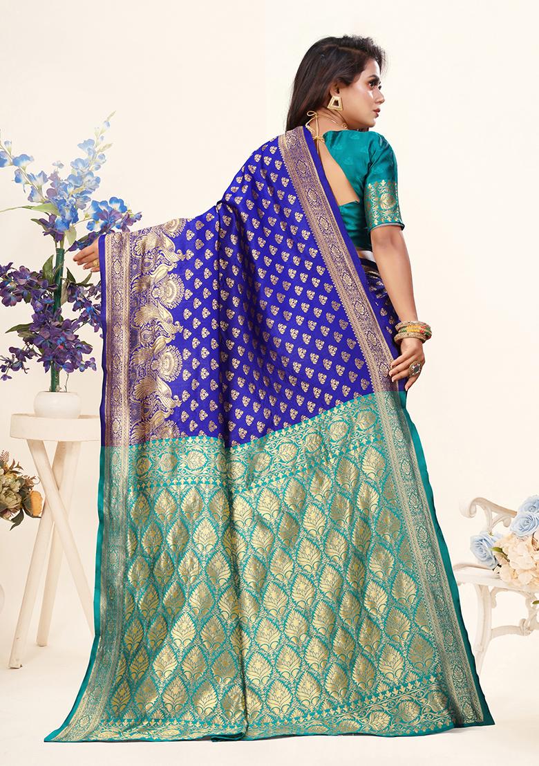 Violet Jacquard Silk Saree Set