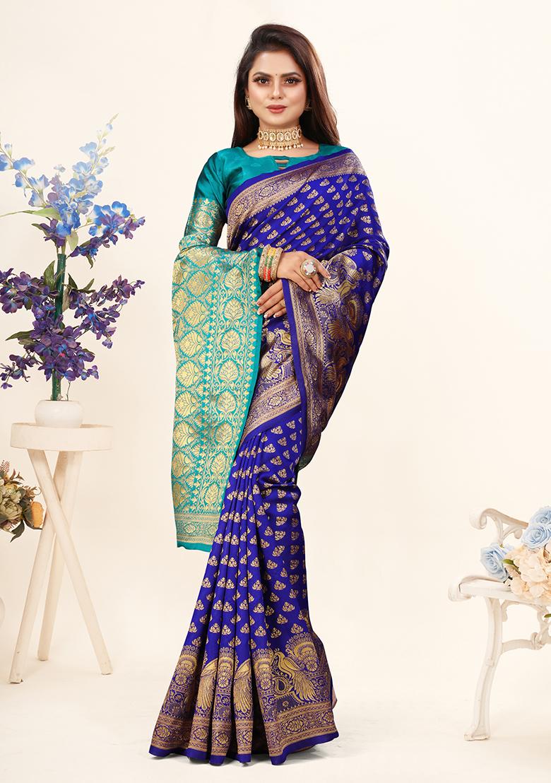 Violet Jacquard Silk Saree Set