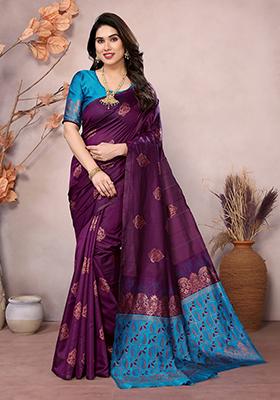 Wine Jacquard Silk Saree Set