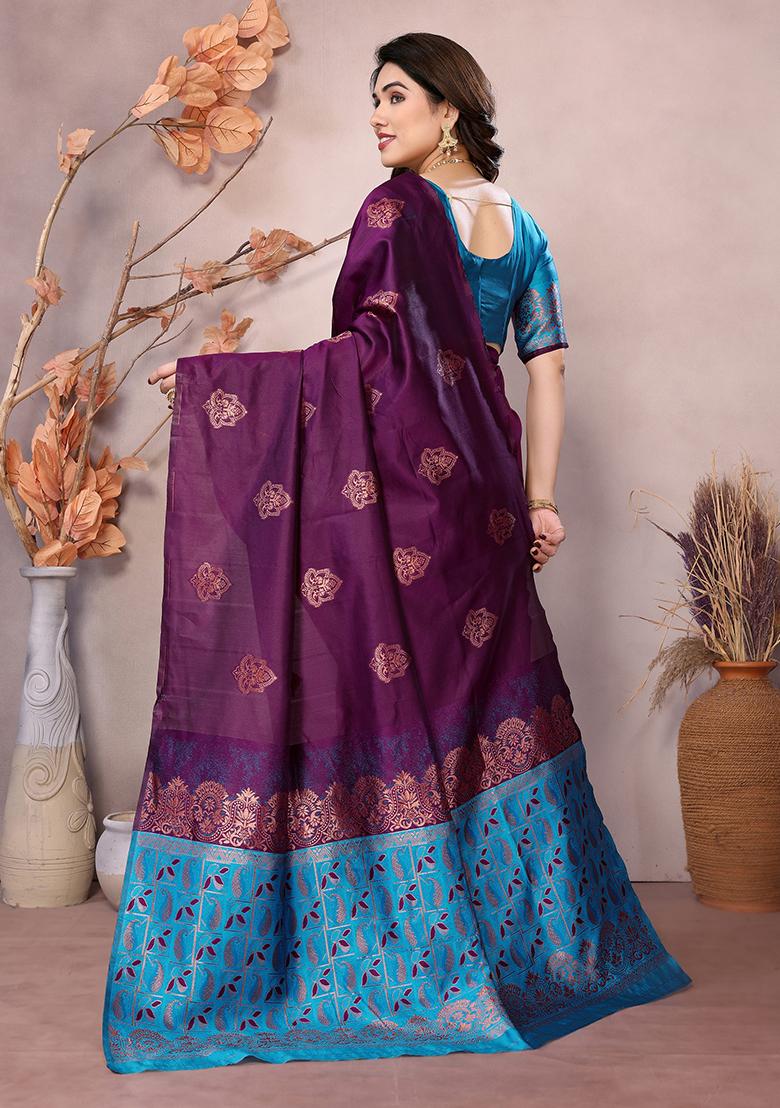 Wine Jacquard Silk Saree Set
