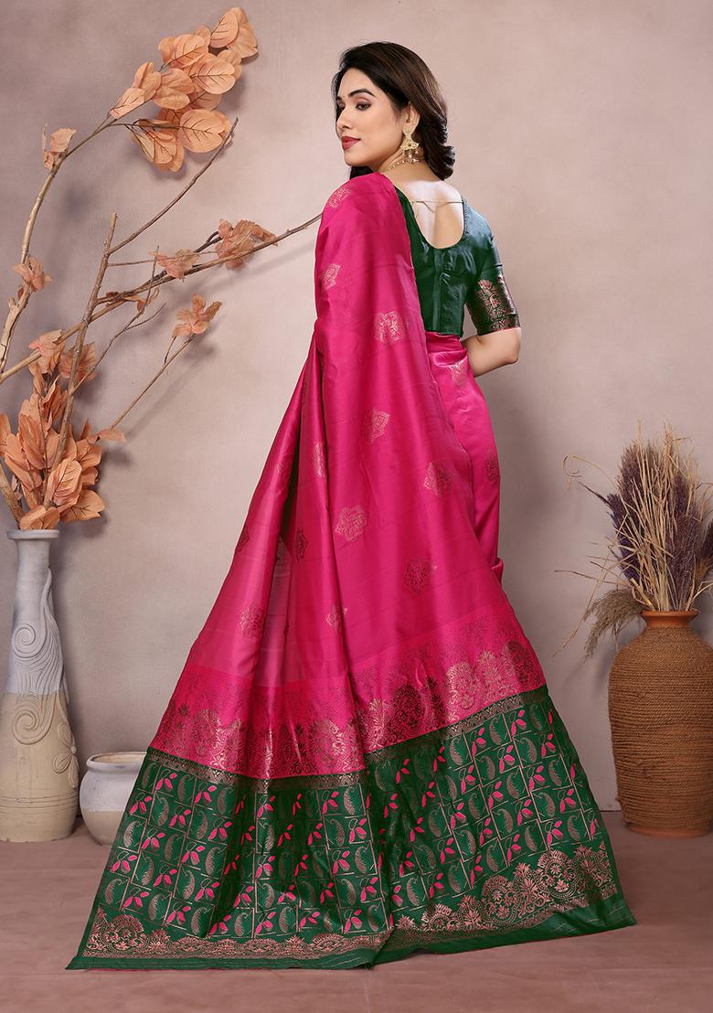 Pink Jacquard Silk Saree Set