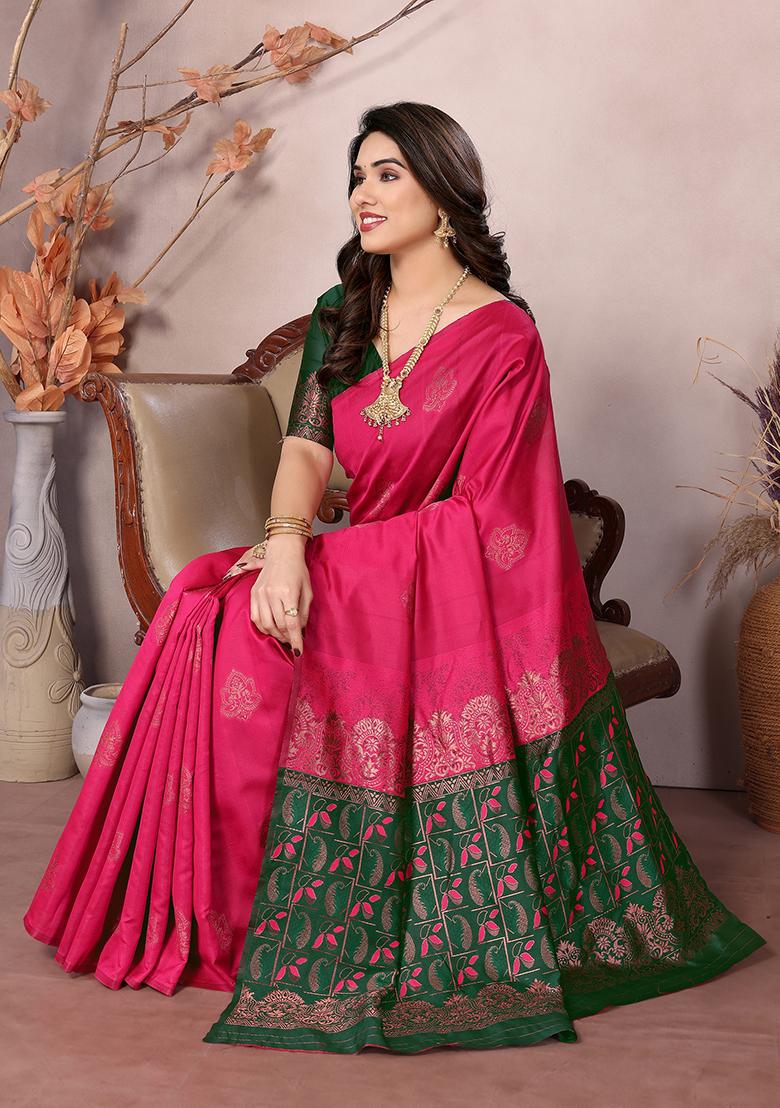 Pink Jacquard Silk Saree Set