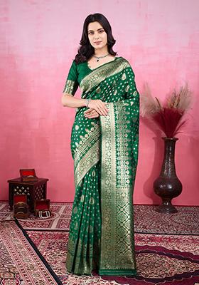 Green Jacquard Silk Saree Set