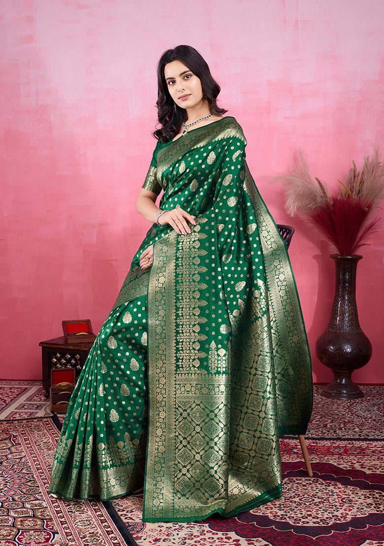 Green Jacquard Silk Saree Set