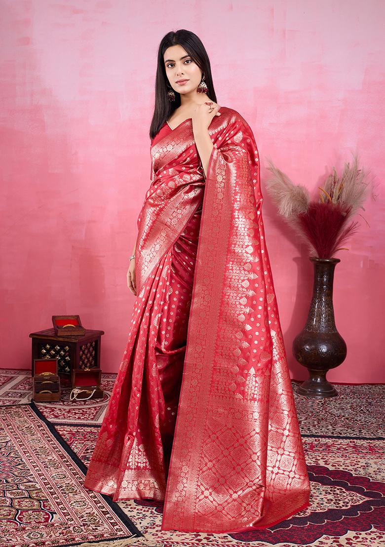 Red Jacquard Silk Saree Set