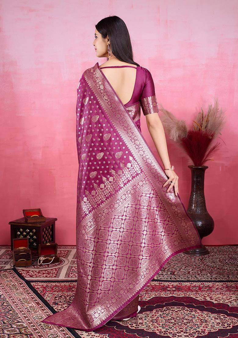 Wine Jacquard Silk Saree Set