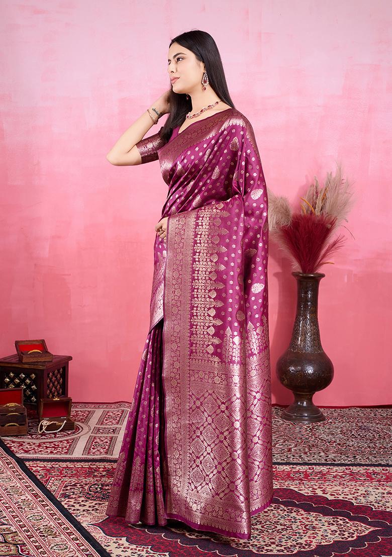 Wine Jacquard Silk Saree Set