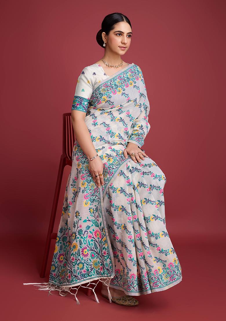 Green Jacquard Cotton Saree Set