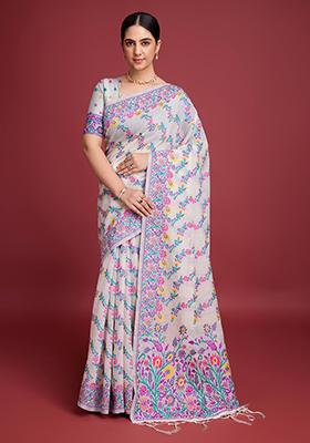 Purple Jacquard Cotton Saree Set