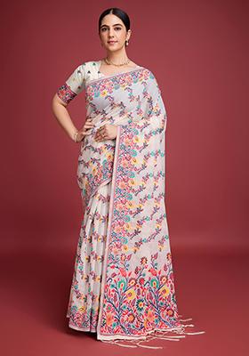 Red Jacquard Cotton Saree Set