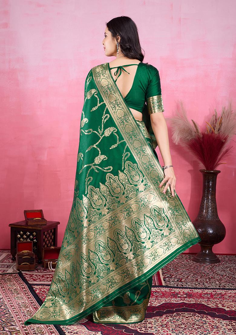 Green Jacquard Silk Saree Set