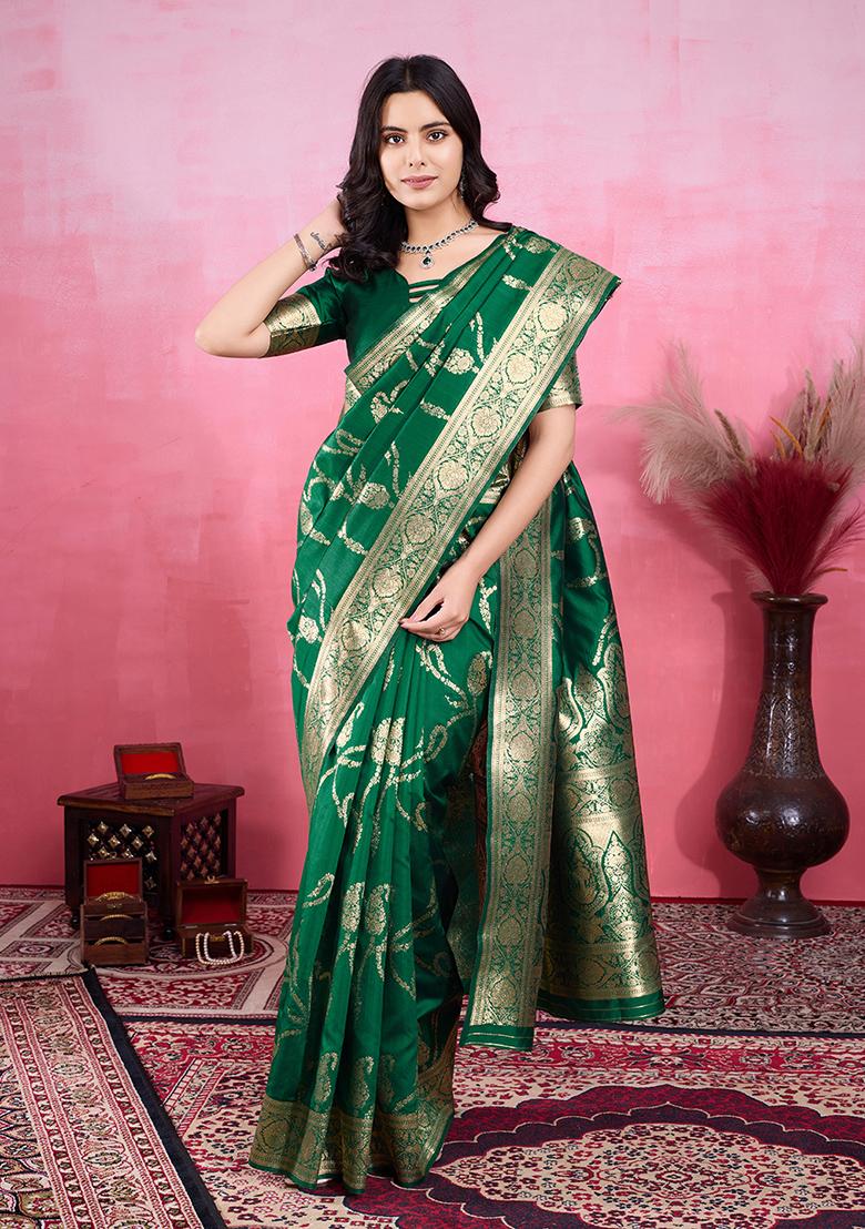 Green Jacquard Silk Saree Set