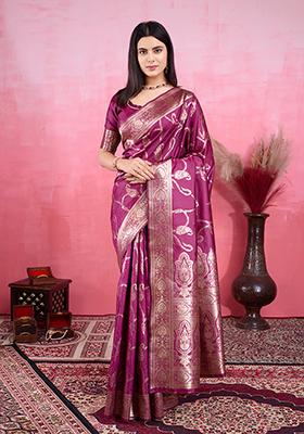 Wine Jacquard Silk Saree Set