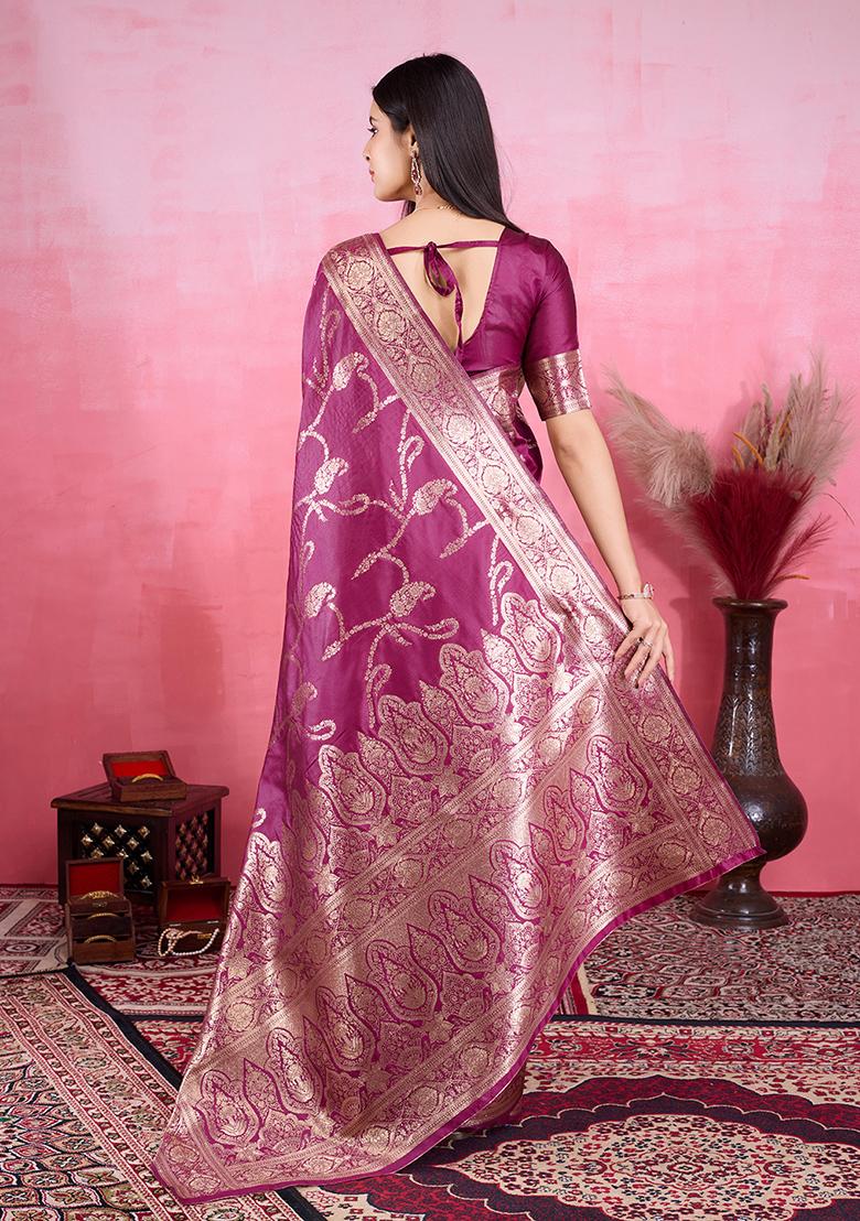 Wine Jacquard Silk Saree Set