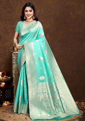 Sea Green Jacquard Silk Saree Set