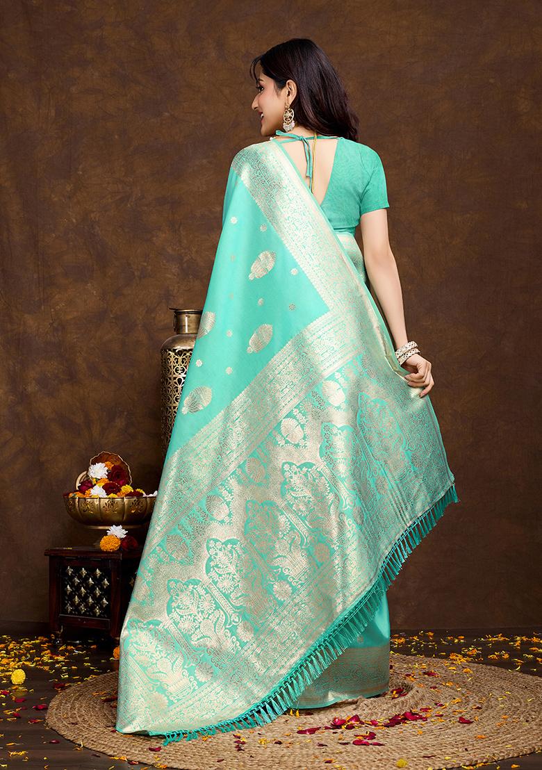 Sea Green Jacquard Silk Saree Set