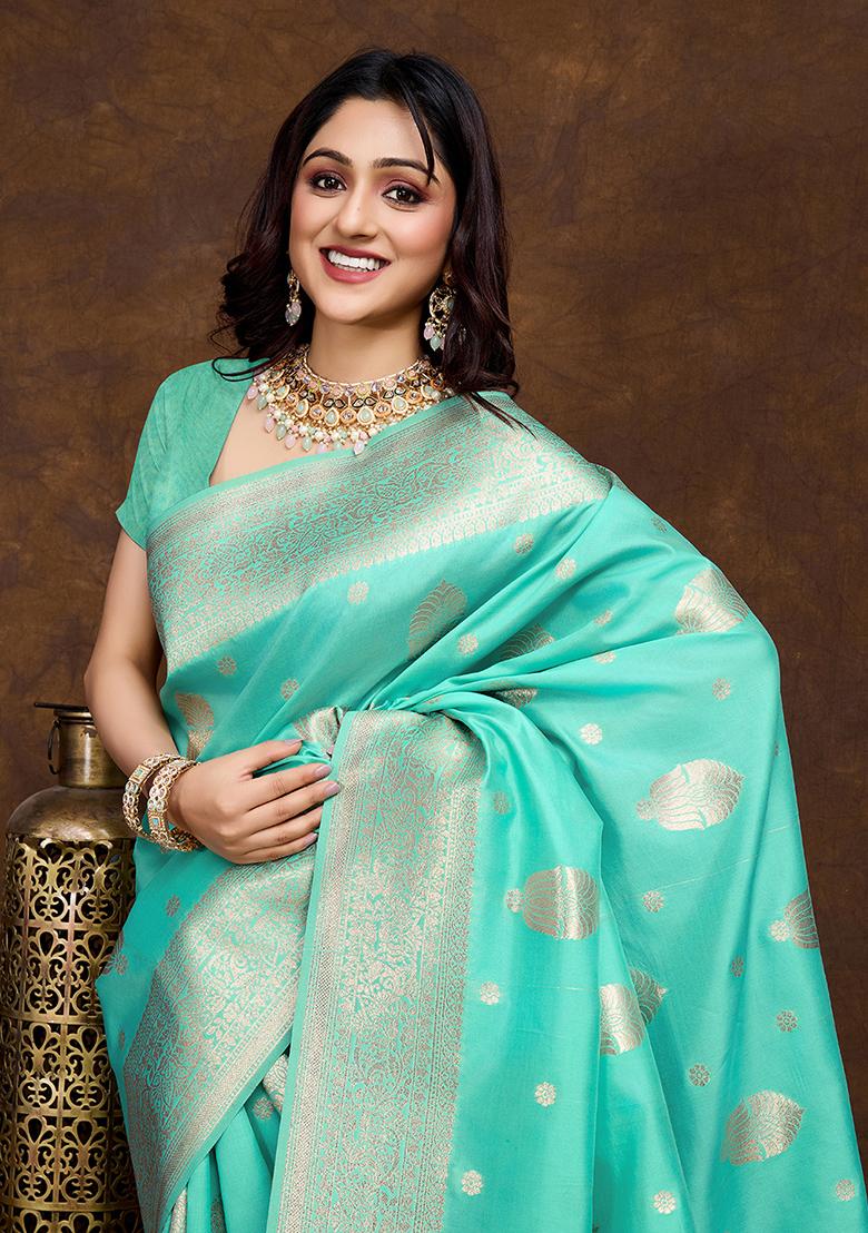 Sea Green Jacquard Silk Saree Set