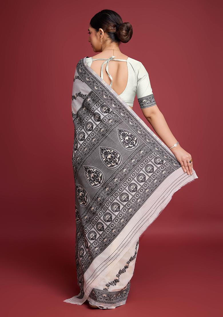 Black Jacquard Cotton Saree Set