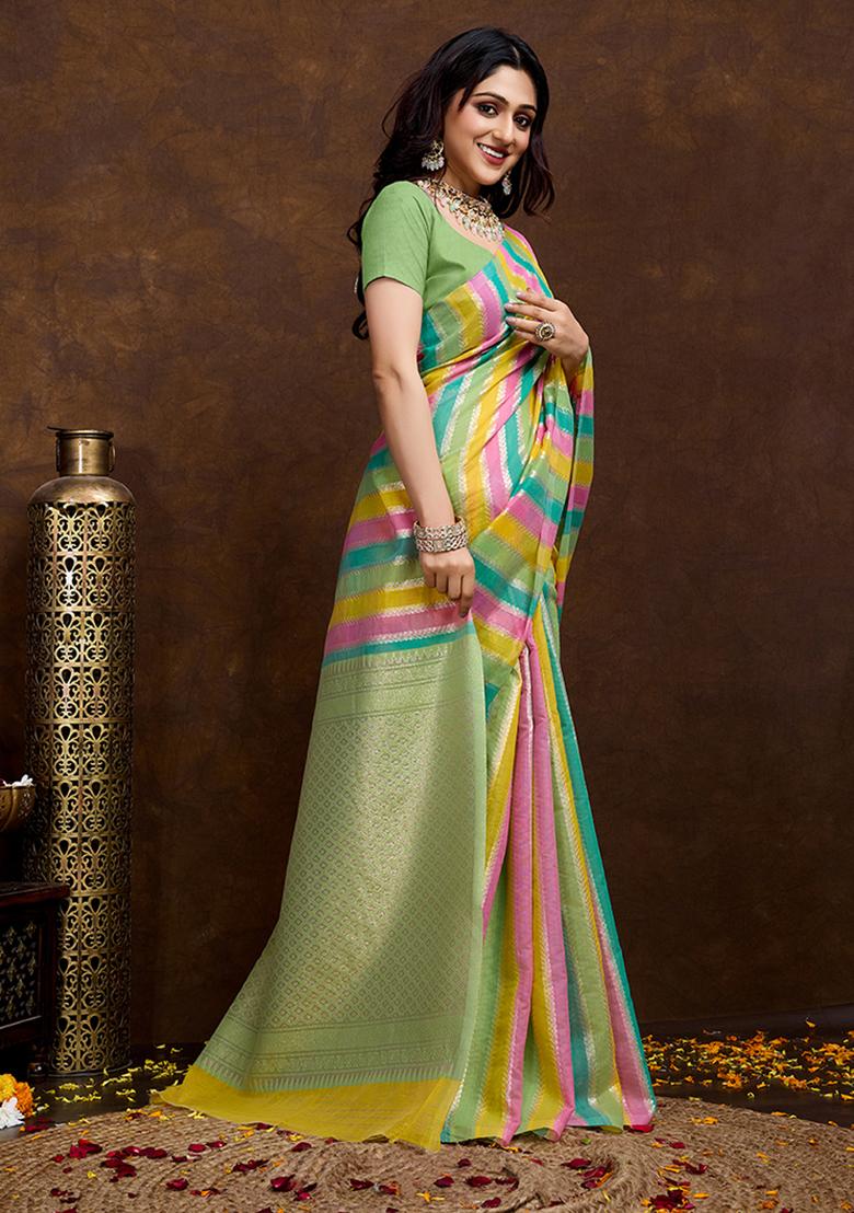 Pista Green Jacquard Cotton Saree Set