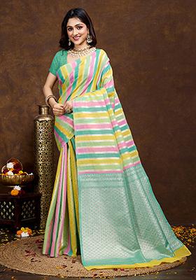 Sea Green Jacquard Cotton Saree Set