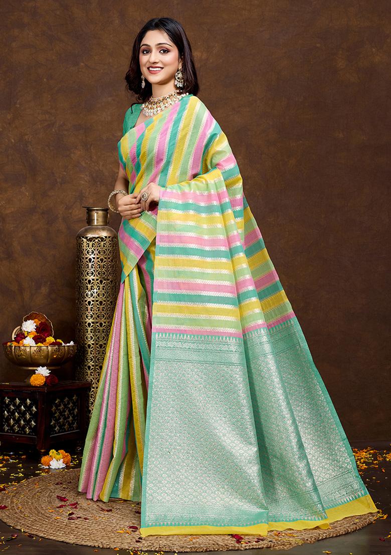 Sea Green Jacquard Cotton Saree Set