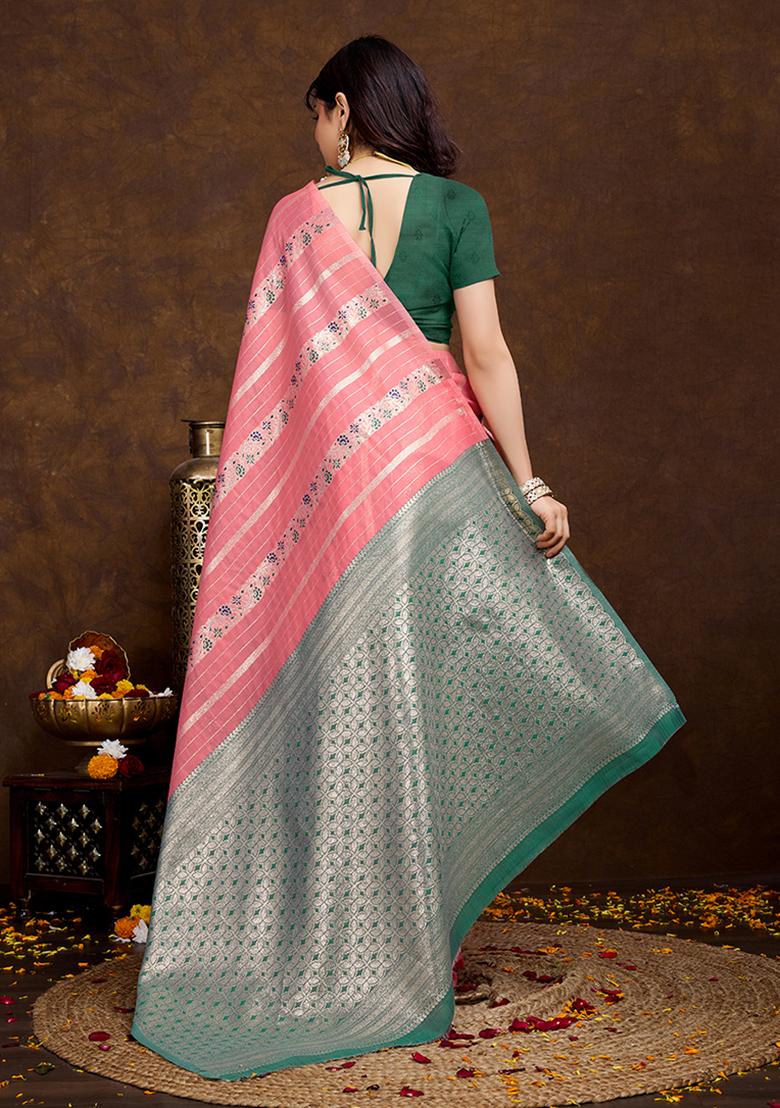 Gajri Pink Jacquard Cotton Saree Set