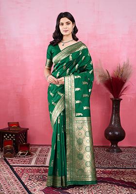 Green Jacquard Silk Saree Set